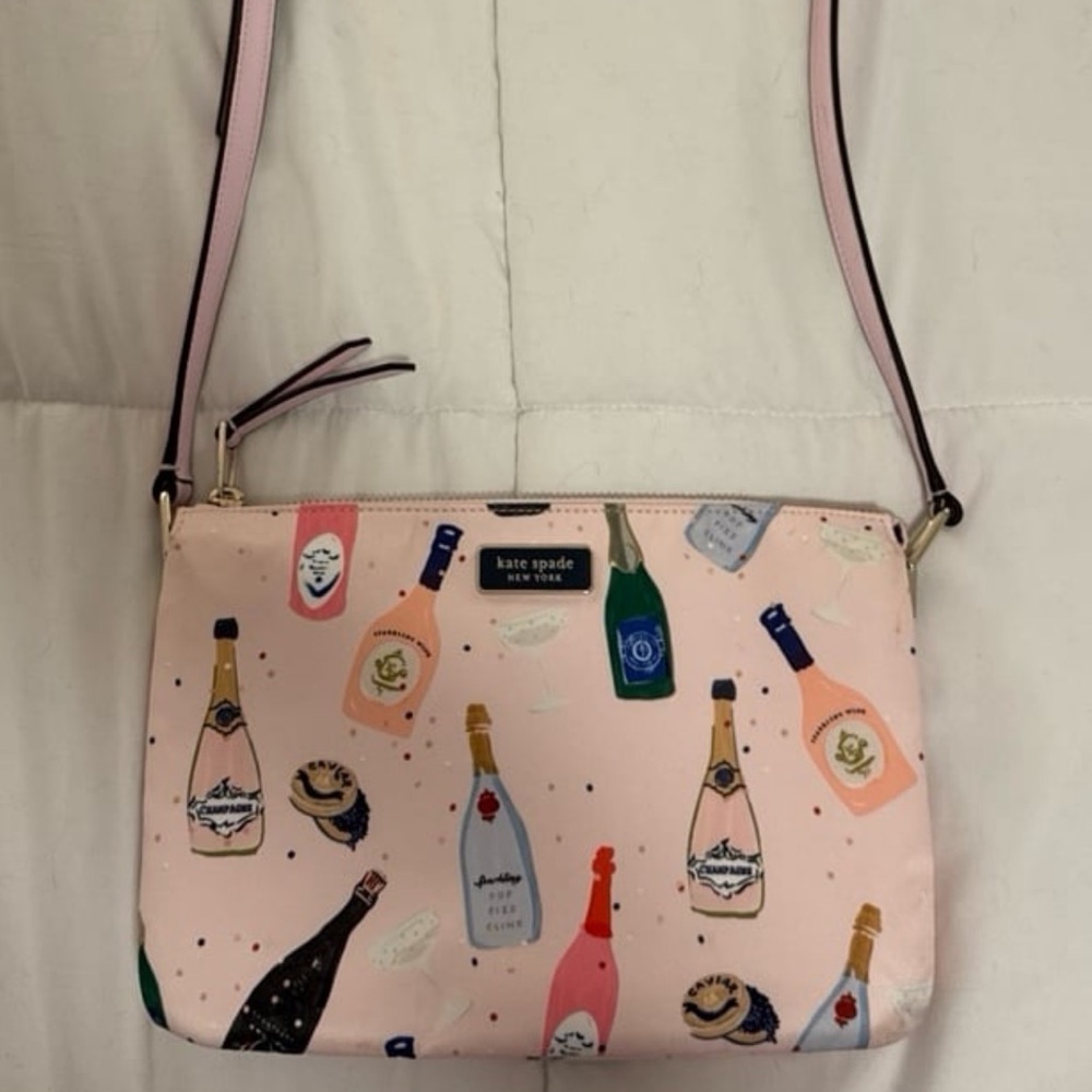 Kate Spade New York Dawn Pink Nylon Champagne Wine Triple Gusset Crossbody Bag